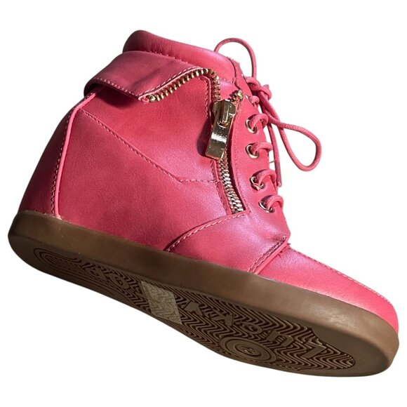 Lucky Top Girls Pink Wedge Sneakers | Lace-Up Leatherette Shoes with Side Zipper - Picture 7 of 7